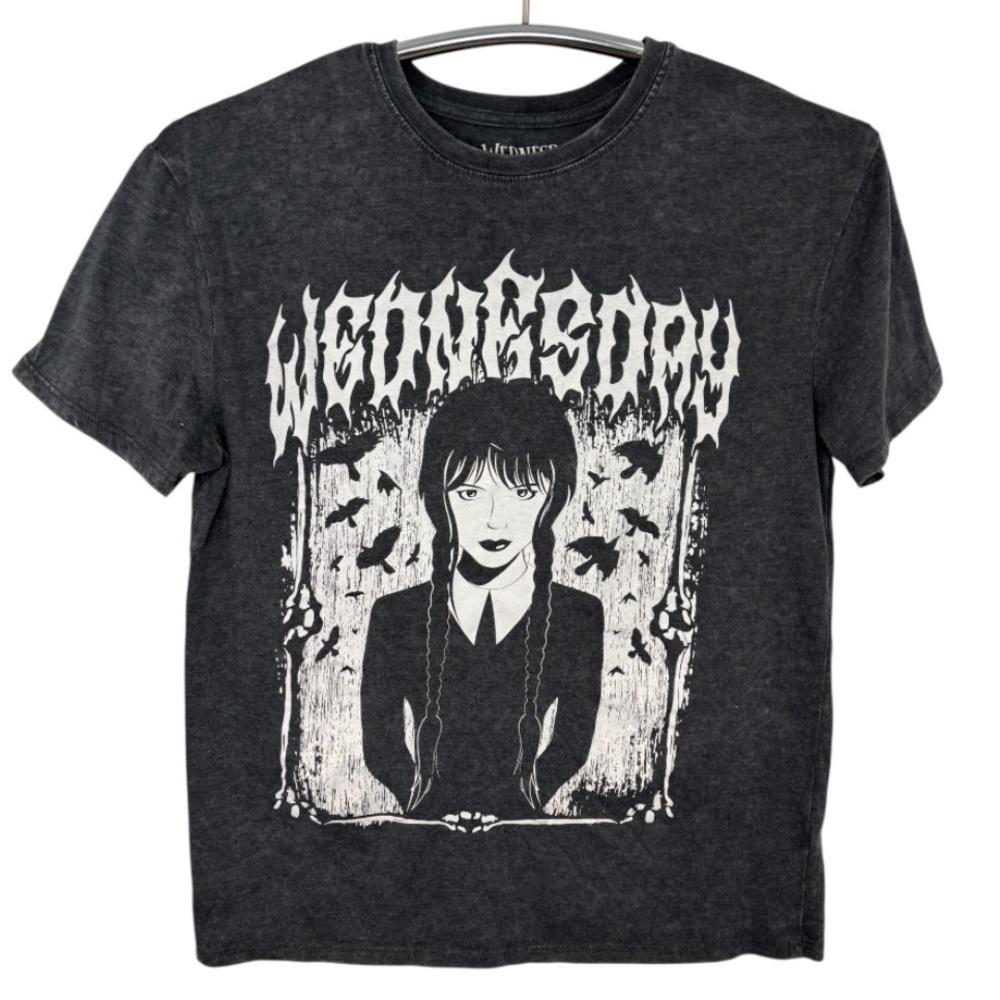 Wednesday Adams Design Youth Mineral Wash Black Short Sleeve T-Shirt Size XL